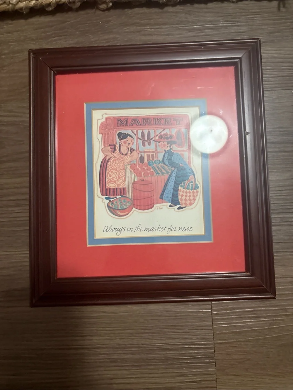 Vintage Red and Blue Market Illustration Framed Art